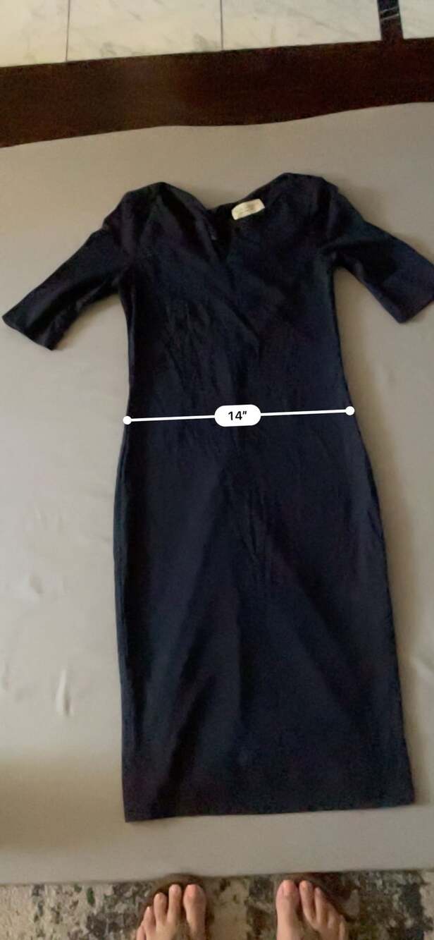 M.M.LaFleur Navy Notch Neck Sheath Midi Dress - Picture 6 of 6